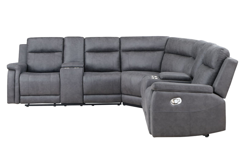 Faux Leather Reclining Curved Corner Sectional With Console - Gray