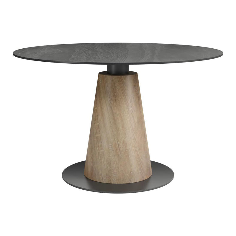 Sintered Stone Wood And Steel Pedestal Base Round Top Dining Table - Black