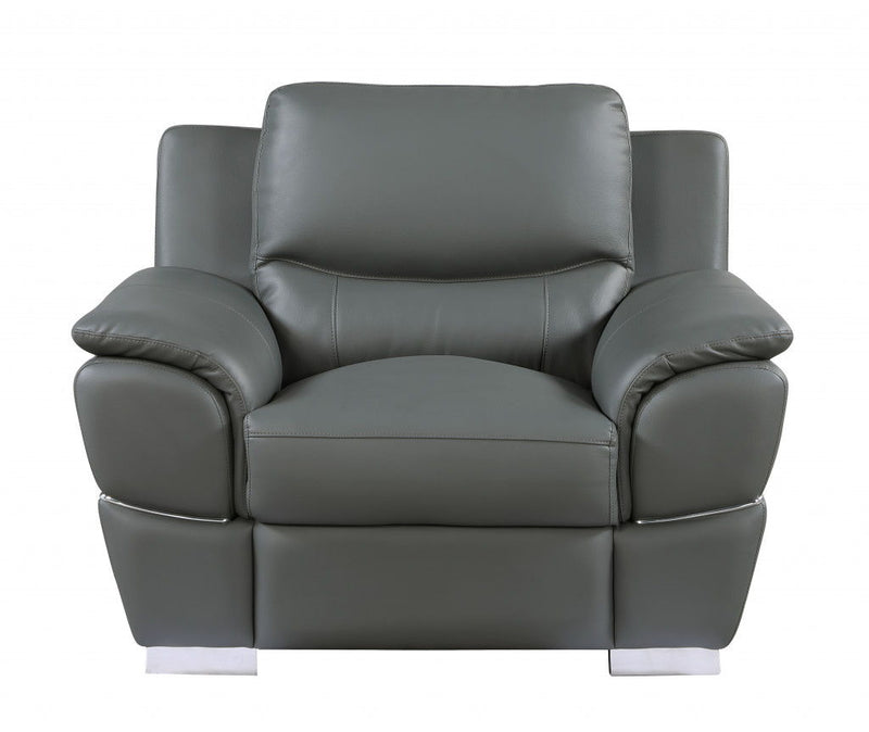 Leather Match Arm Chair - Gray And Silver
