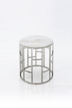 Load image into Gallery viewer, Stylish Marble Round Geometric End Or Side Table - Silver And White
