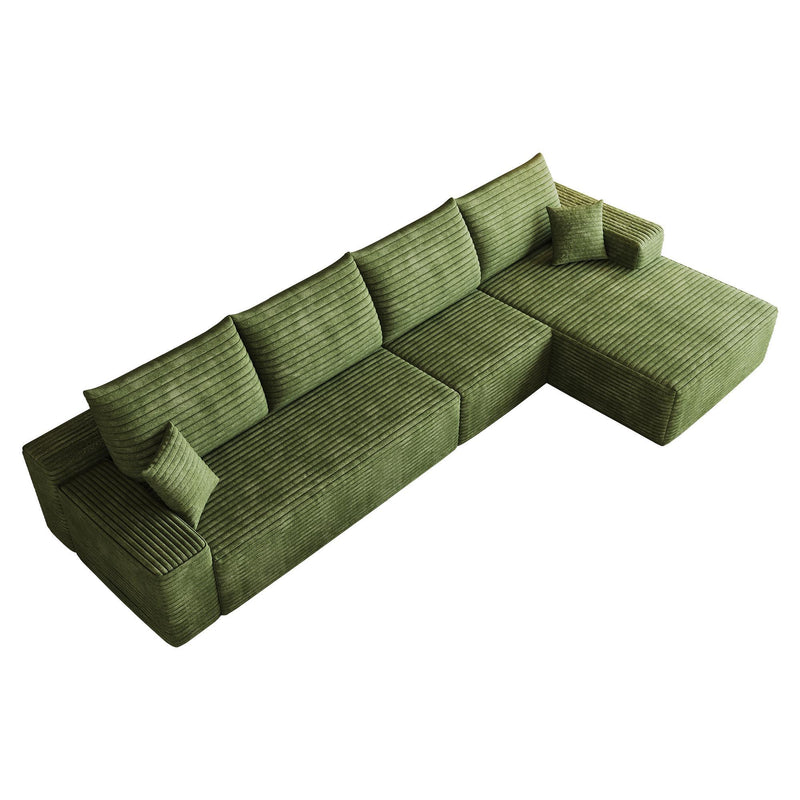 Corduroy Modular L Shaped Sofa And Chaise Sectional (762640) - Green