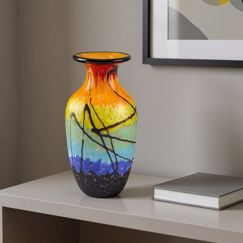 Abstract Urn Handblown Table Vase - Black / Blue / Red