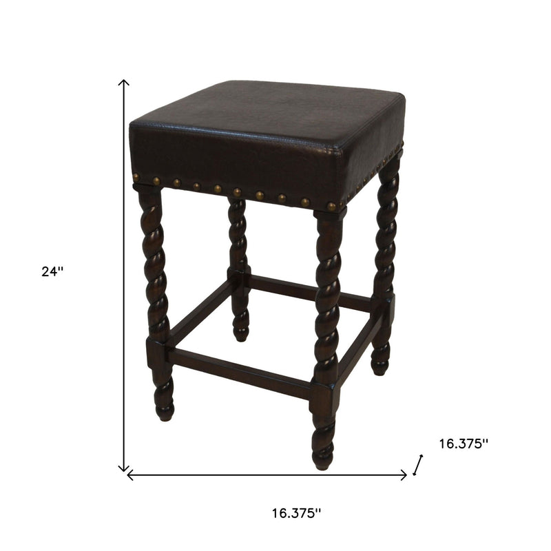 Faux Leather Backless Counter Height Bar Chair With Footrest 24" - Black And Espresso
