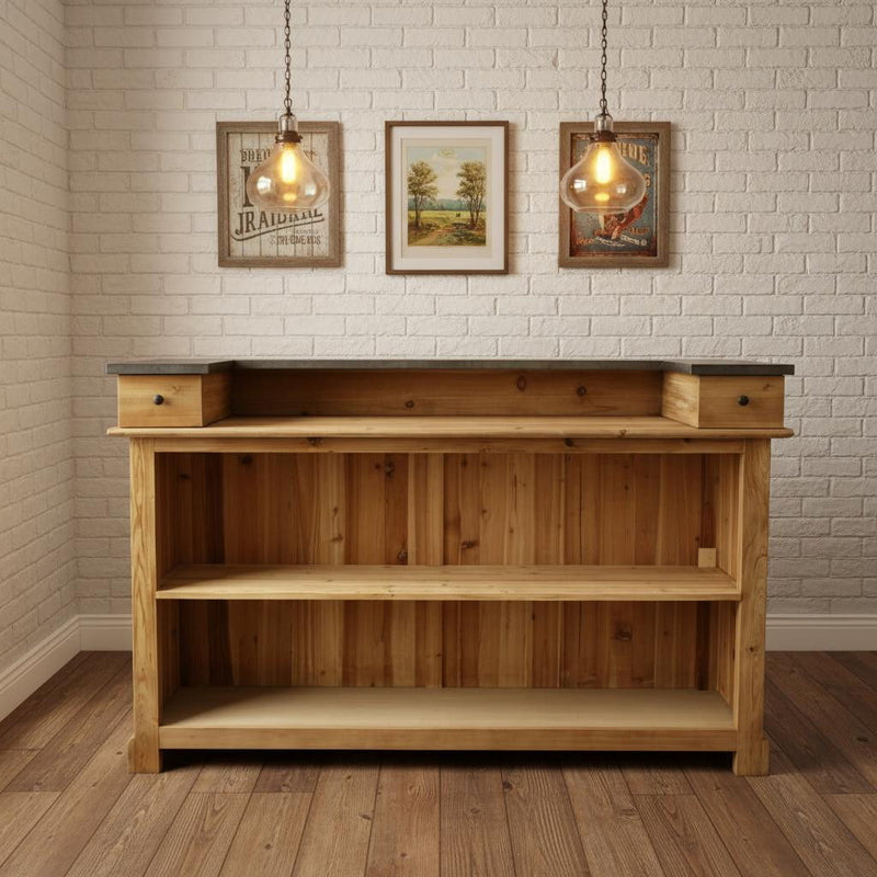 Wood And Metal Solid Wood Rectangular Bar Table - Silver / Natural