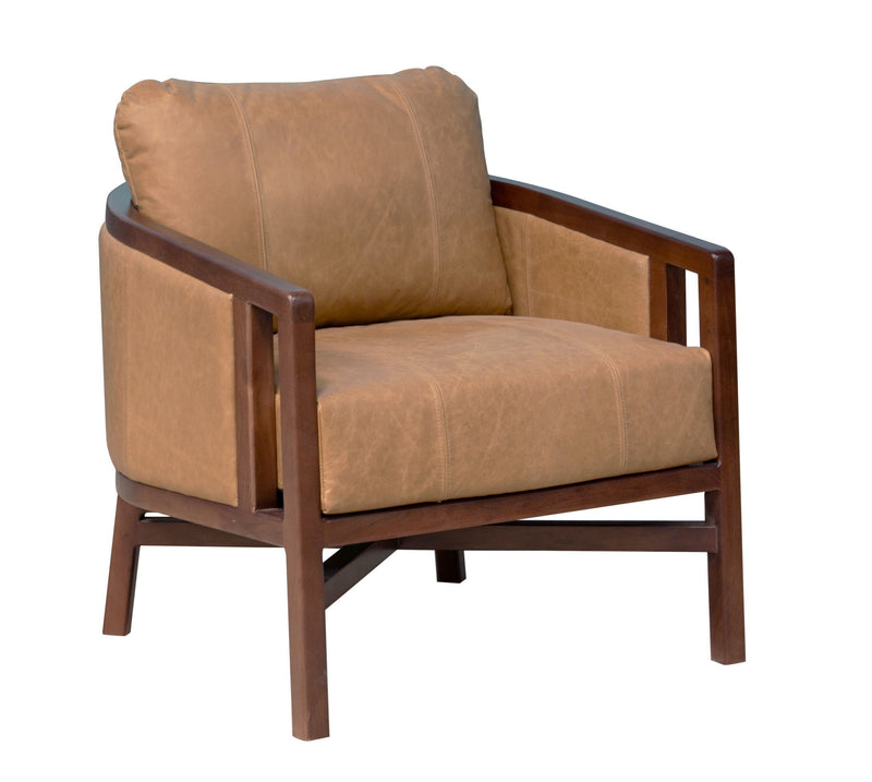 32" Transitional Genuine Leather Arm Chair - Brown