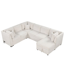 Load image into Gallery viewer, U-Shaped Sectional Sofa Pull Out Sofa Bed With Two USB Ports, Two Power Sockets, Three Back Pillows And A Storage Chaise For Living Room
