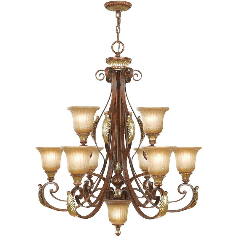 38" Ten Light Dimmable Chandelier With Shades - Bronze
