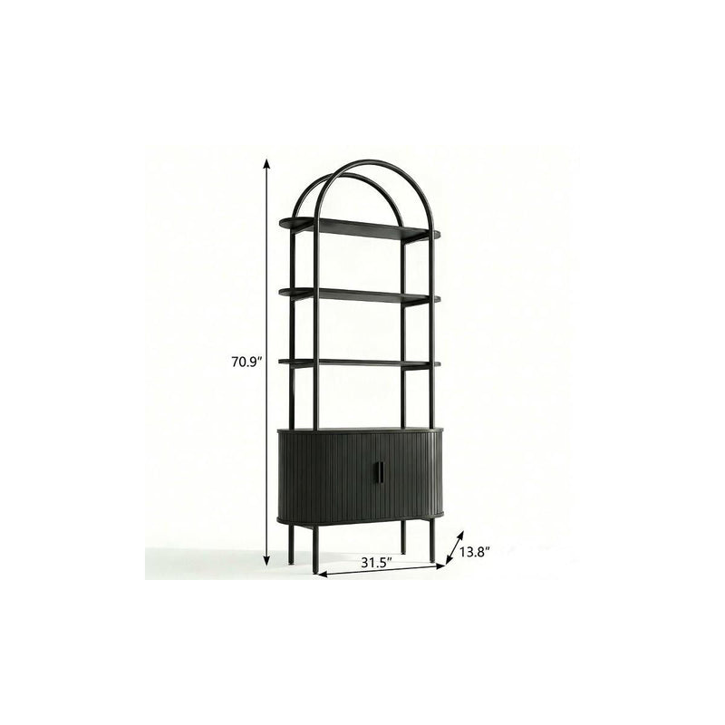 Four Tier Arched Etagere Bookcase With Two Doors - Black