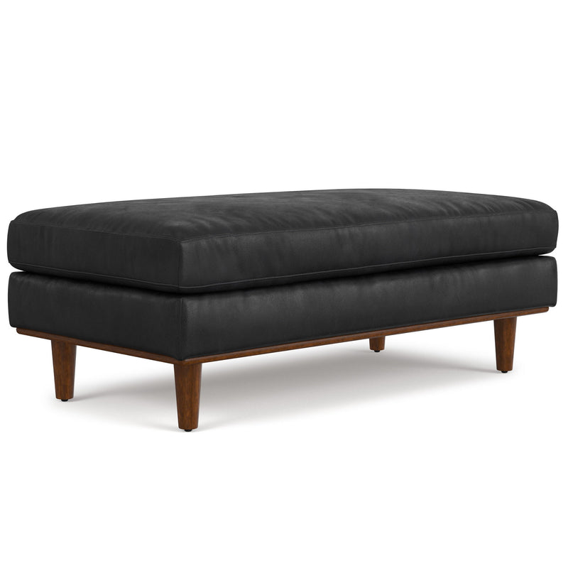 49" Leather Cocktail Ottoman - Black / Brown