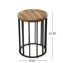 Load image into Gallery viewer, Outdoor Cylindrical Side Table With Round Solid Wood Top And Metal Frame - Natural
