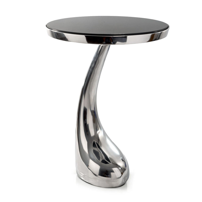Granite Round Abstract End Table - Silver