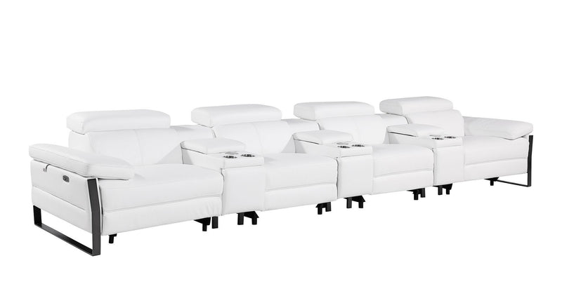 Top Grain Leather Reclining Metal USB Sofa (720352) - White