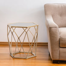 Load image into Gallery viewer, Reflective Glass Hexagon Mirrored End Table - Gold
