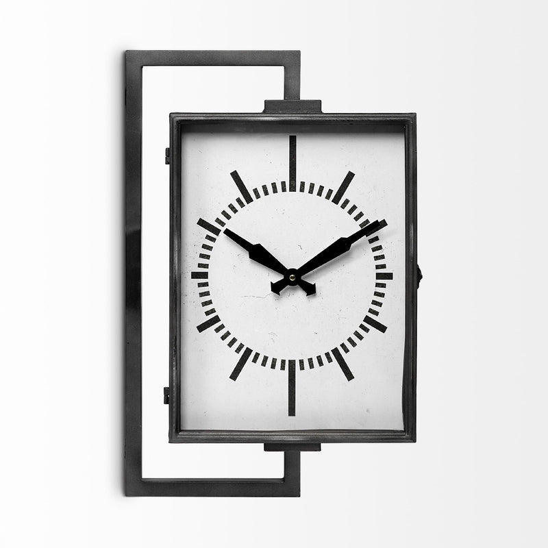 Rectangular Large Industrial Style Wall Clock - Black