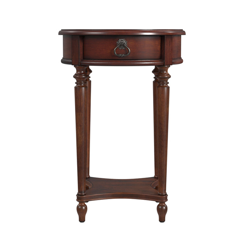 Distressed Wood Round End Table With Drawer And Shelf - Brown