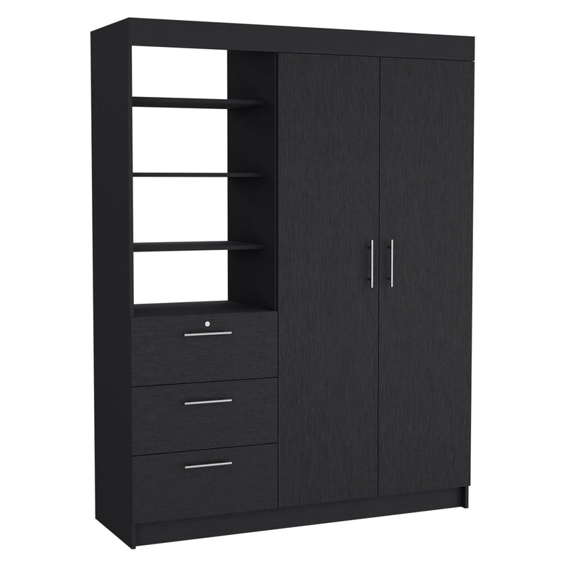79" Wood Two Door Three Drawer Combo Dresser - Black