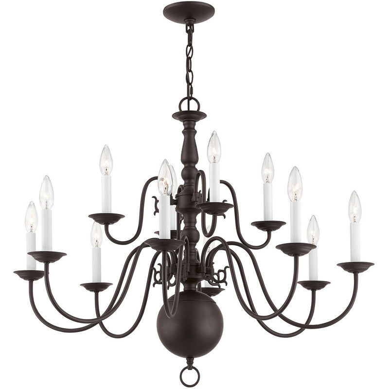 26" Twelve Light Dimmable Chandelier With Shades - Bronze