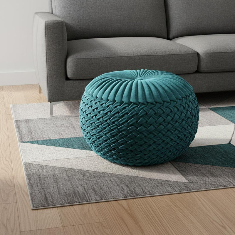 Round Pouf Ottoman Velvet - Blue