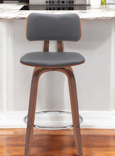 Load image into Gallery viewer, 26" Faux Leather Swivel Low Back Counter Height Bar Chair - Gray And Wood Brown
