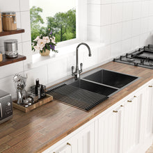 Load image into Gallery viewer, Double Bowl Drop In Kitchen Sink, 16 Gauge Stainless Steel With 2 9" Deep Basins - Gunmetal Black
