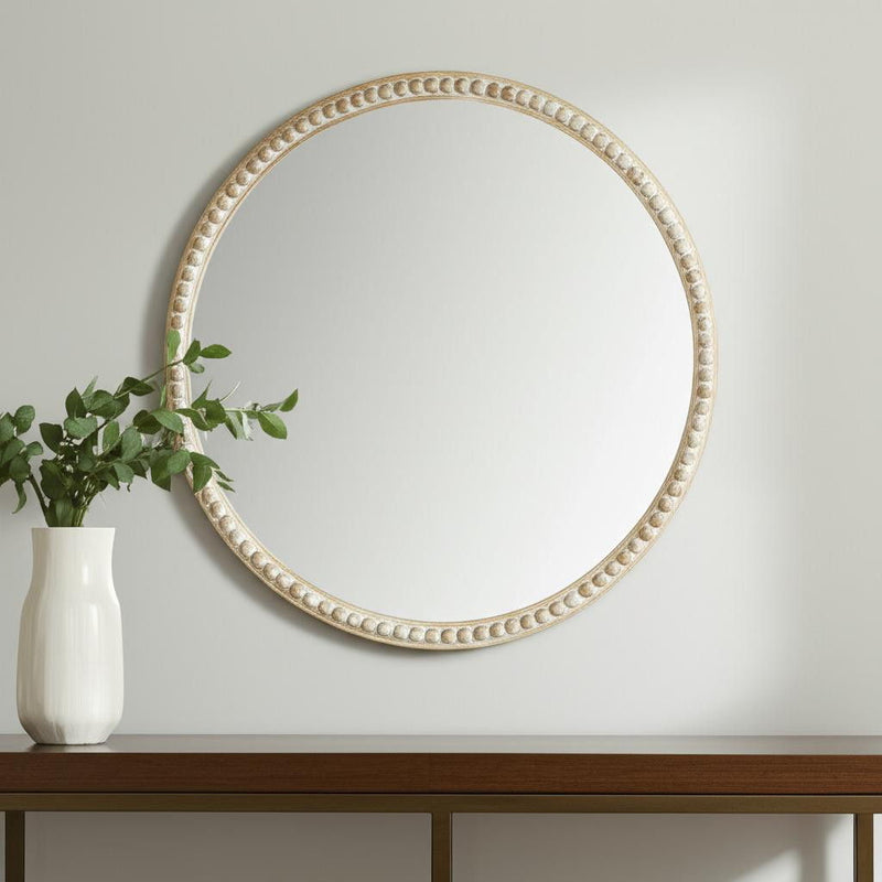 30" Solid Beaded Round Framed Accent Mirror - Natural