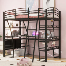 Load image into Gallery viewer, Loft Bed With 4 Layers Of Shelves And L-Shaped Desk, Stylish Metal Frame Bed With A Set Of Sockets, USB Ports And And Wireless Charging
