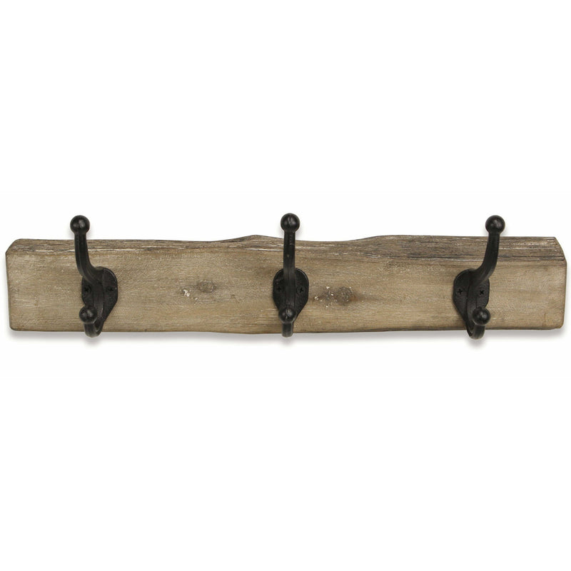 19" Rustic Live Edge Wood Three Hook Wall Mount Coat Rack - Brown