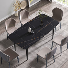 Load image into Gallery viewer, 70.87" Modern Artificial Stone Curved Metal Leg Dining Table, Can Accommodate 6-8 People
