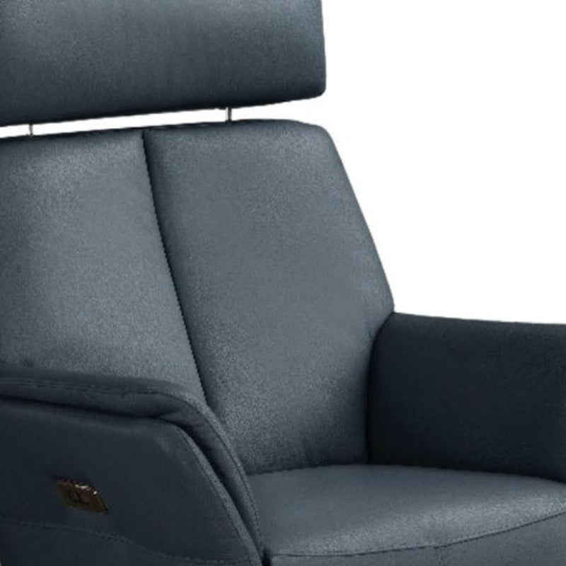 Genuine Leather Power Swivel Recliner - Blue
