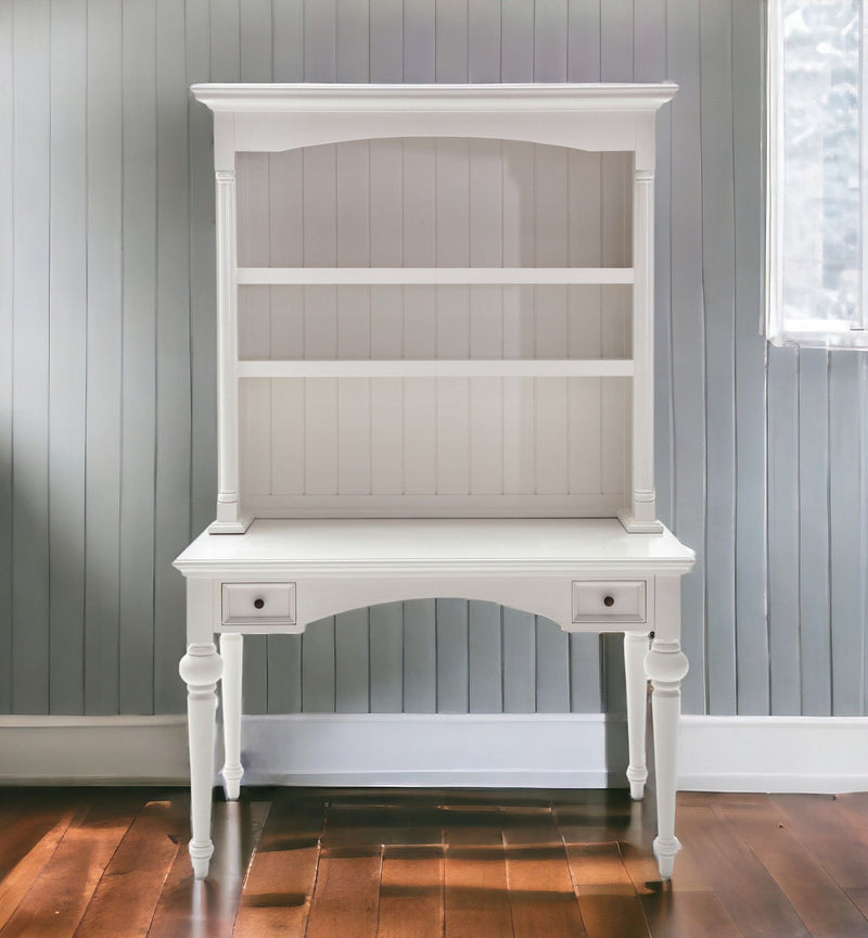 Solid Wood Computer Desk With Hutch With Two Drawers - White