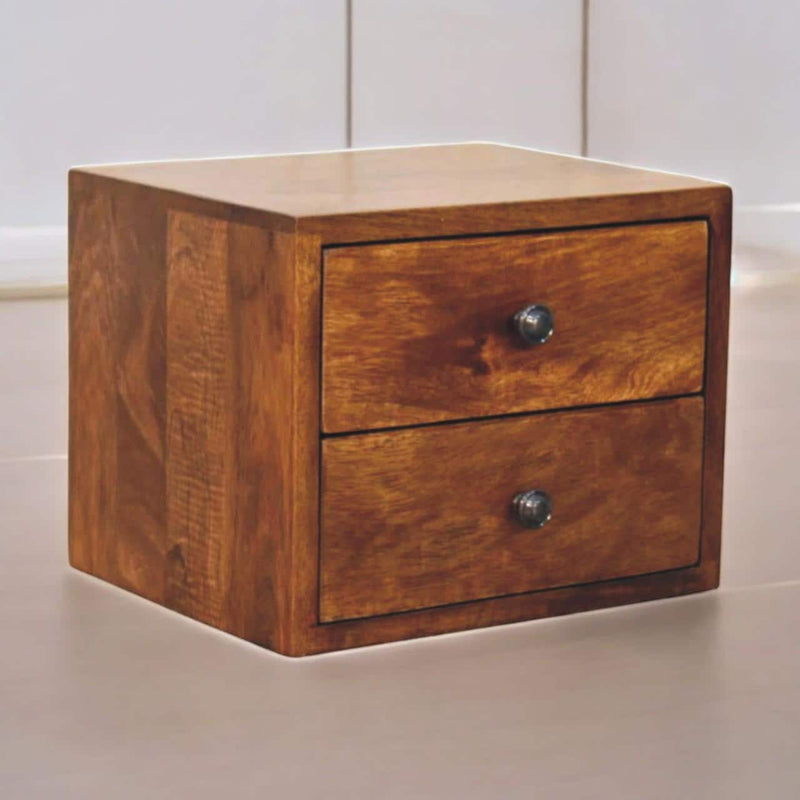 Solid Wood Two Drawer Floating Nightstand - Chestnut