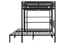 Load image into Gallery viewer, Metal Full over Twin Beds with Shelves/ Sturdy Metal Frame/ Noise-Free Wood Slats/ Comfortable Textilene Guardrail/ Bunk Bed for Three/ Built-in 3-Tier Shelves/ No Box Spring Needed
