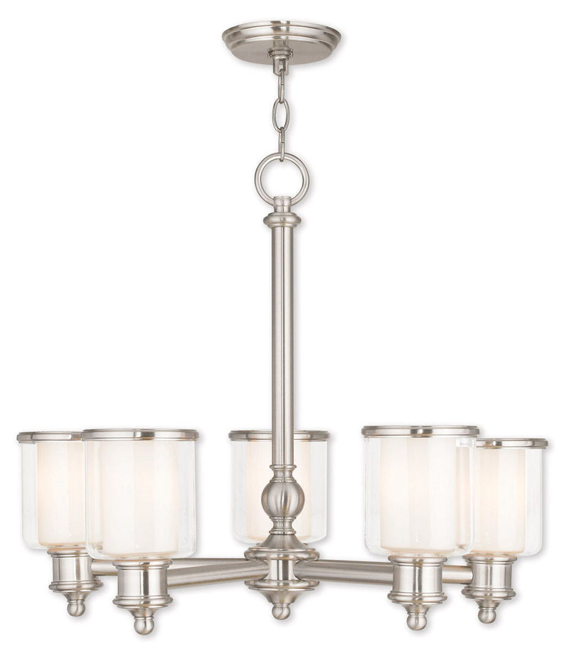 21'' 5 Light Dimmable Chandelier With Shades - Nickel
