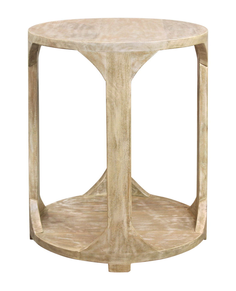 24" Distressed Solid Wood Round Frame End Table With Shelf - Natural