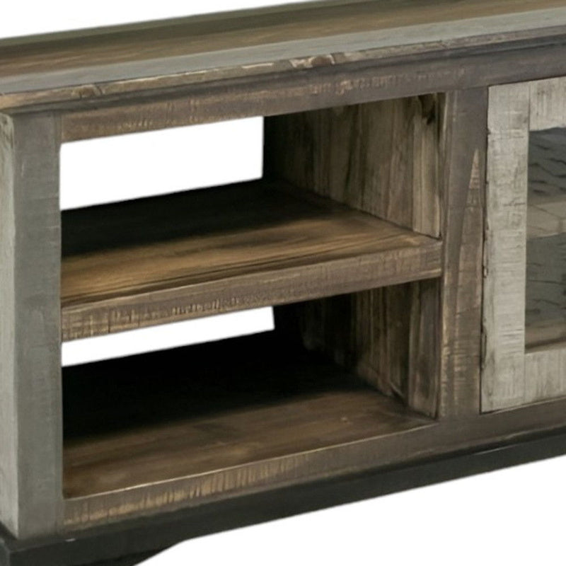 Cabinet Enclosed Storage, Distressed TV Stand Wooden - Brown