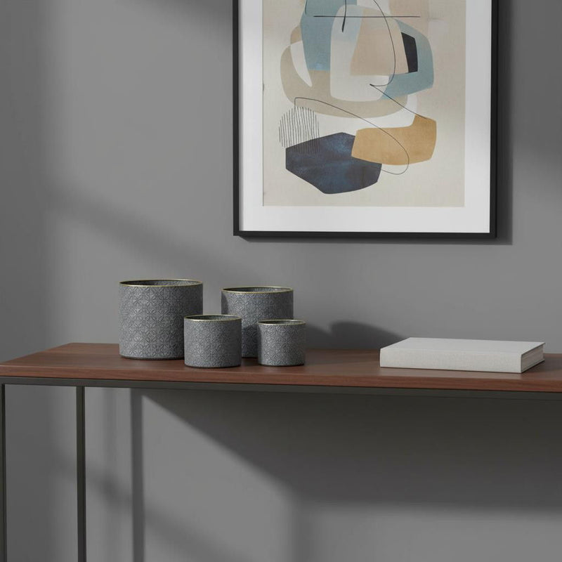Geometric Round Pot Planters (Set of 4) - Gray