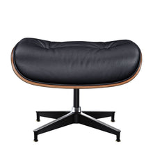 Load image into Gallery viewer, 28" Tufted Genuine Leather Lounge Chair With Ottoman - Black / Light
