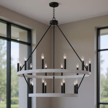 Load image into Gallery viewer, 48" Candle Style Multi Light Metal Dimmable Chandelier - Black / White
