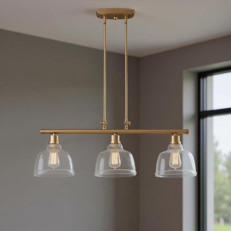 Kitchen Island Three Light Metal Seeded Glass Dimmable Chandelier With Shades - Gold