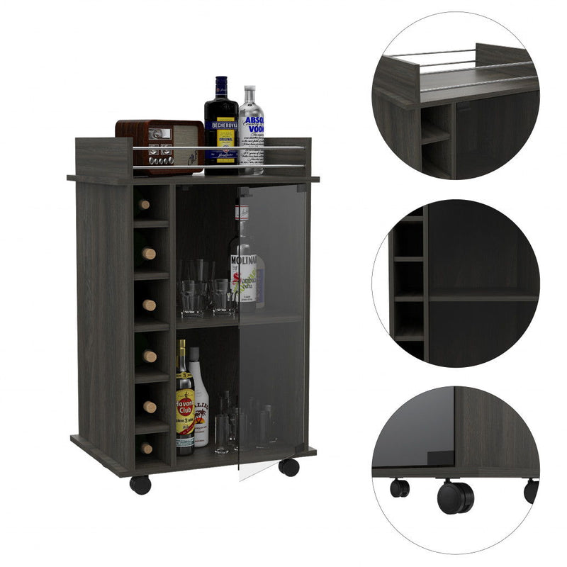 22" Wood Rolling Bar Cart With Wine Storage - Espresso