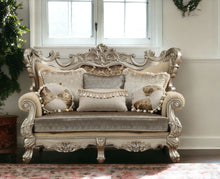 Load image into Gallery viewer, Damask Chesterfield Loveseat And Toss Pillows - Cream / Platinum
