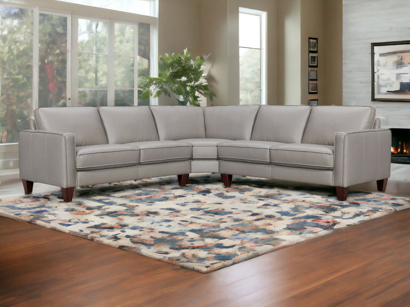 Leather L Shaped Three Piece Corner Sectional - Gray