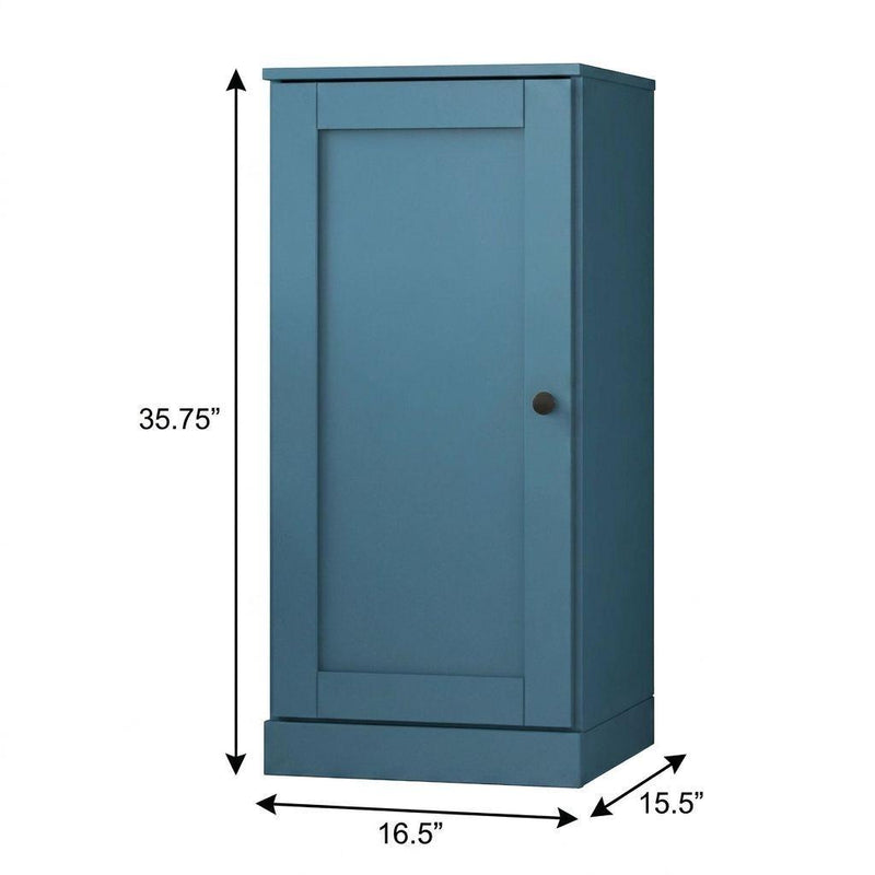Solid Wood Adjustable Three Tier Library Bookcase With One Door - Teal Blue