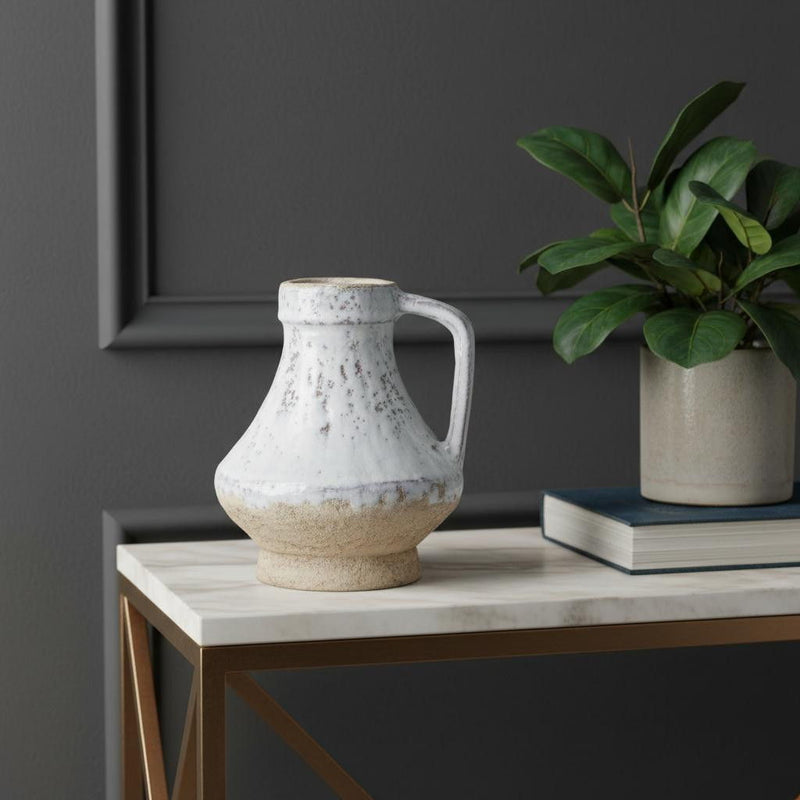 Round Jug Vase - Sand / White