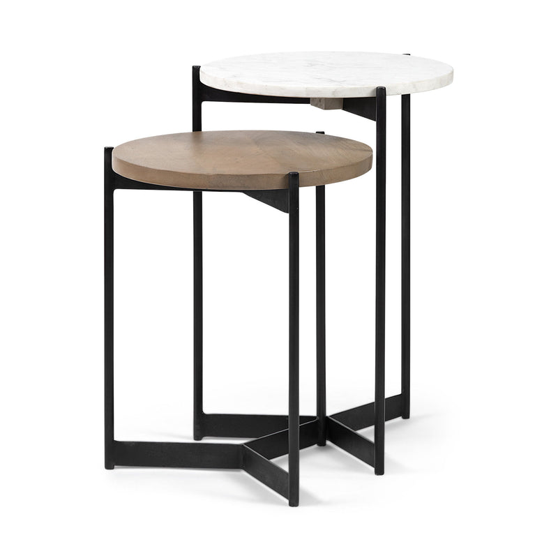 Glass Round End Table - Brown And White