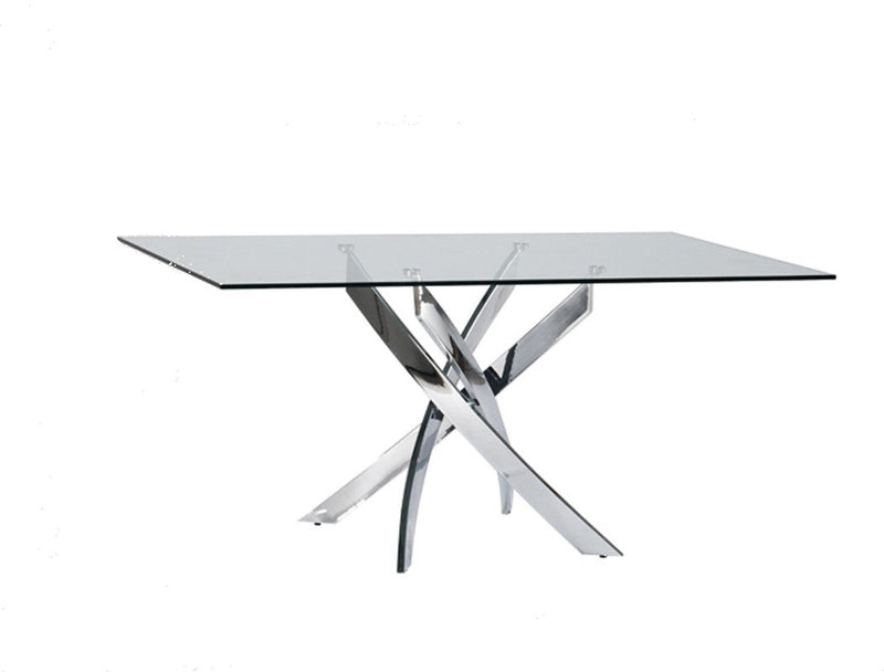 63" Glass And Stainless Steel Pedestal Base Dining Table - Silver