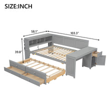 Load image into Gallery viewer, Daybed With Storage Shelves, Drawers, Trundle, Charging Station, LED Light, Desk And Cabinet

