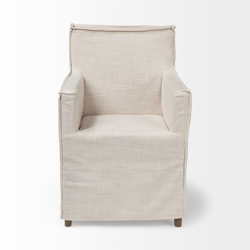 Slipcovered Upholstered Fabric Dining Arm Chair - Cream