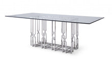 Load image into Gallery viewer, 87" Glass And Stainless Steel Pedestal Base Dining Table - Clear
