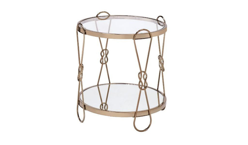 Mirrored And Metal Round End Table With Shelf - Gold